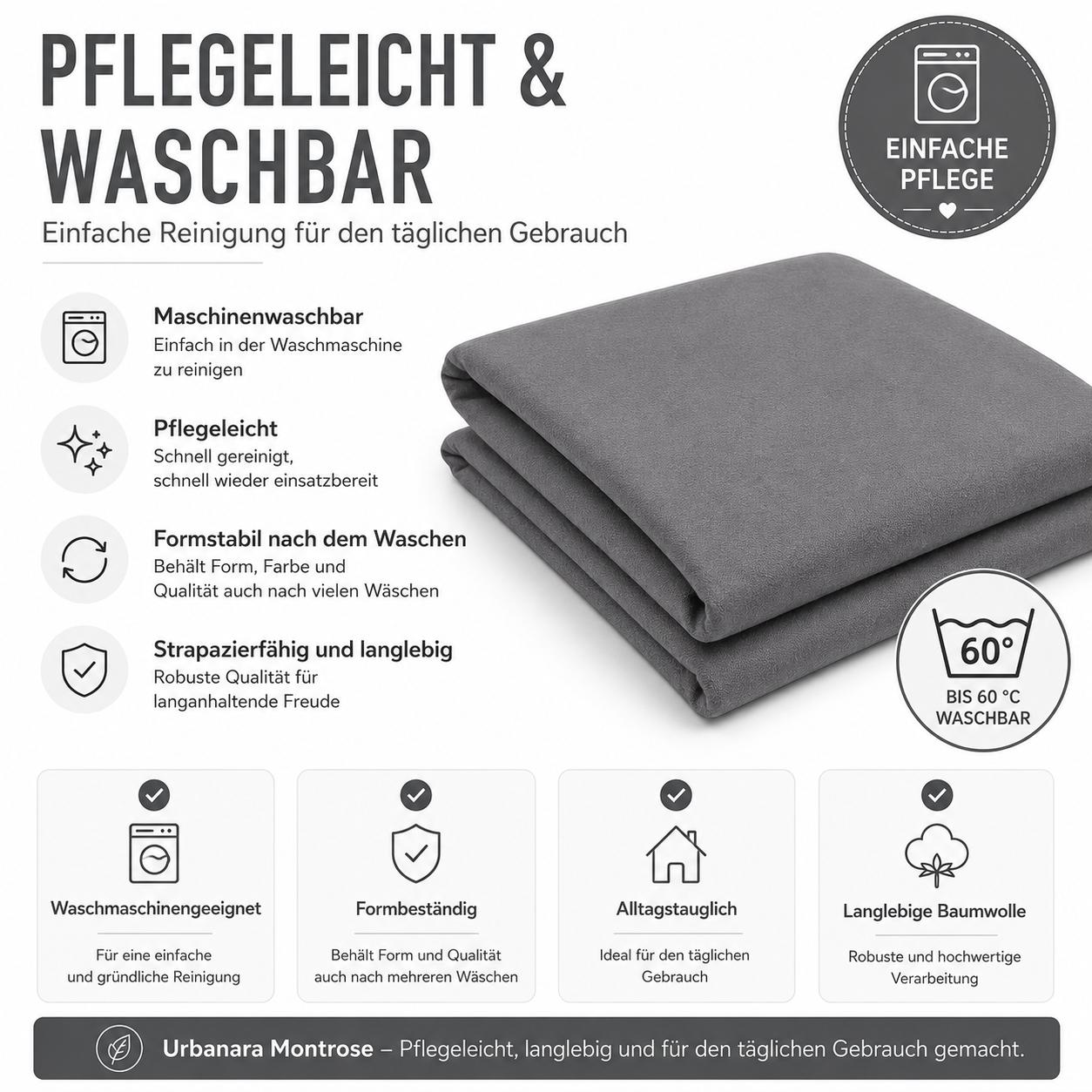 Urbanara Montrose Kissenbezug Grau – 100% Baumwolle