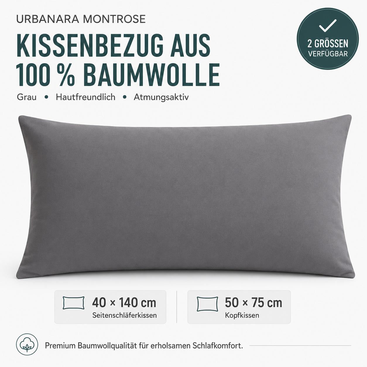 Urbanara Montrose Kissenbezug Grau – 100% Baumwolle