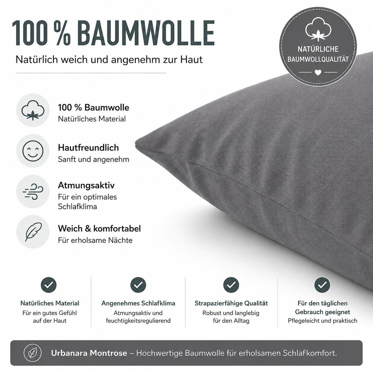 Urbanara Montrose Kissenbezug Grau – 100% Baumwolle