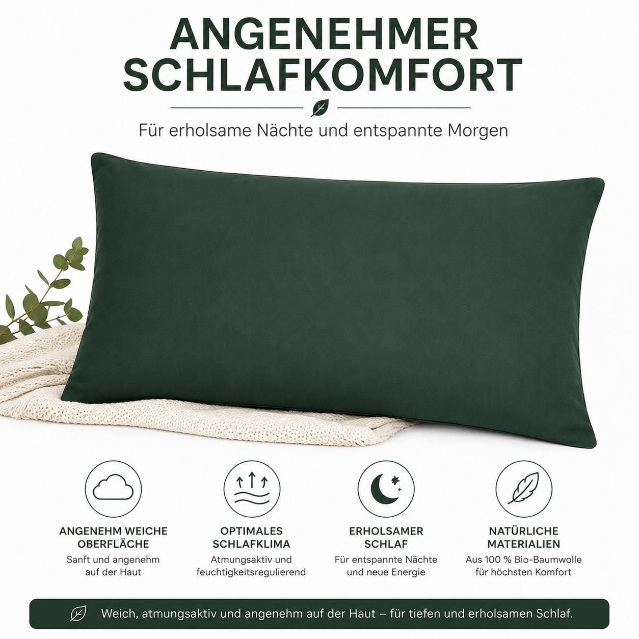 Urbanara Manteigas Kissenbezug Tannengrün 70x90 cm – 100% Bio-Baumwolle