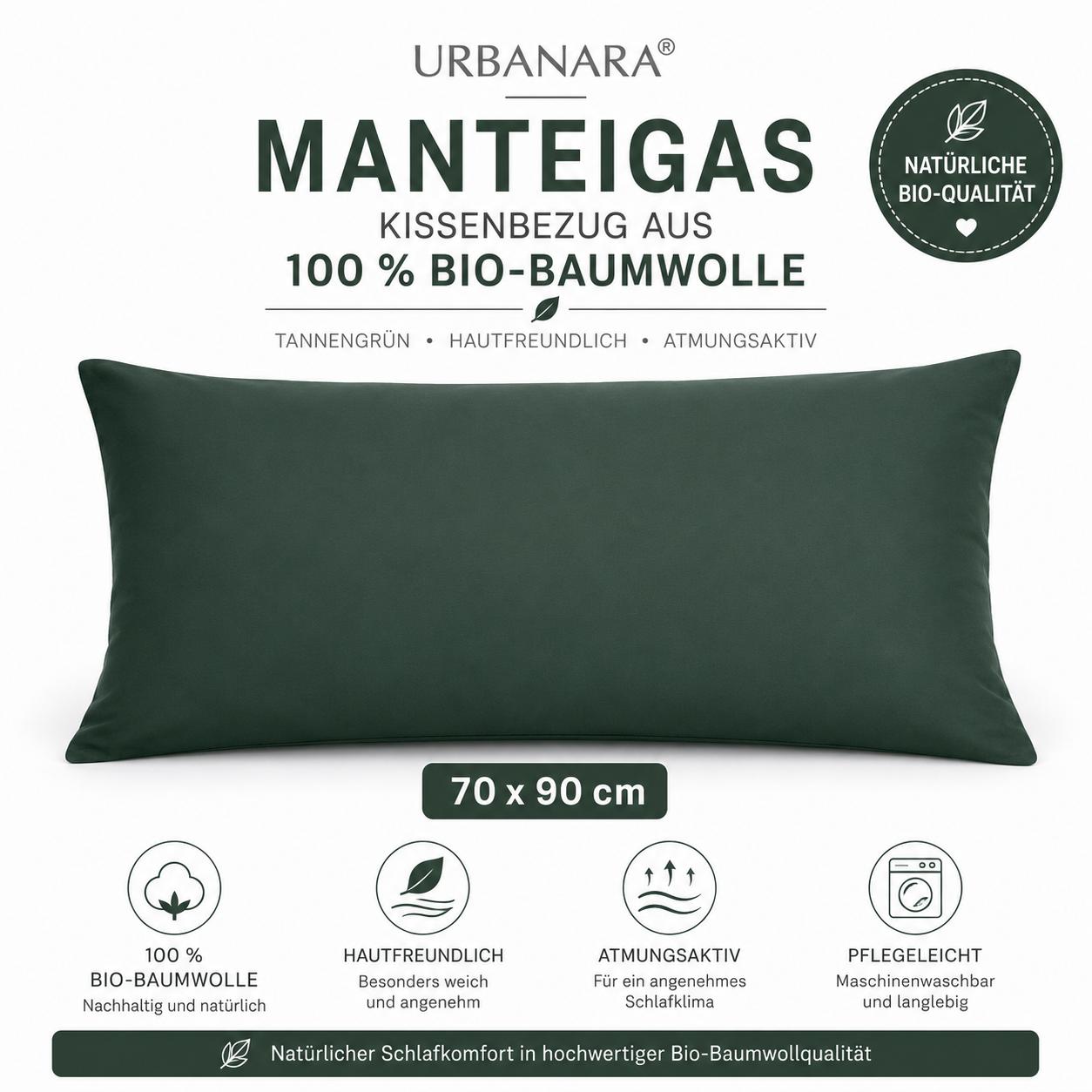 Urbanara Manteigas Kissenbezug Tannengrün 70x90 cm – 100% Bio-Baumwolle