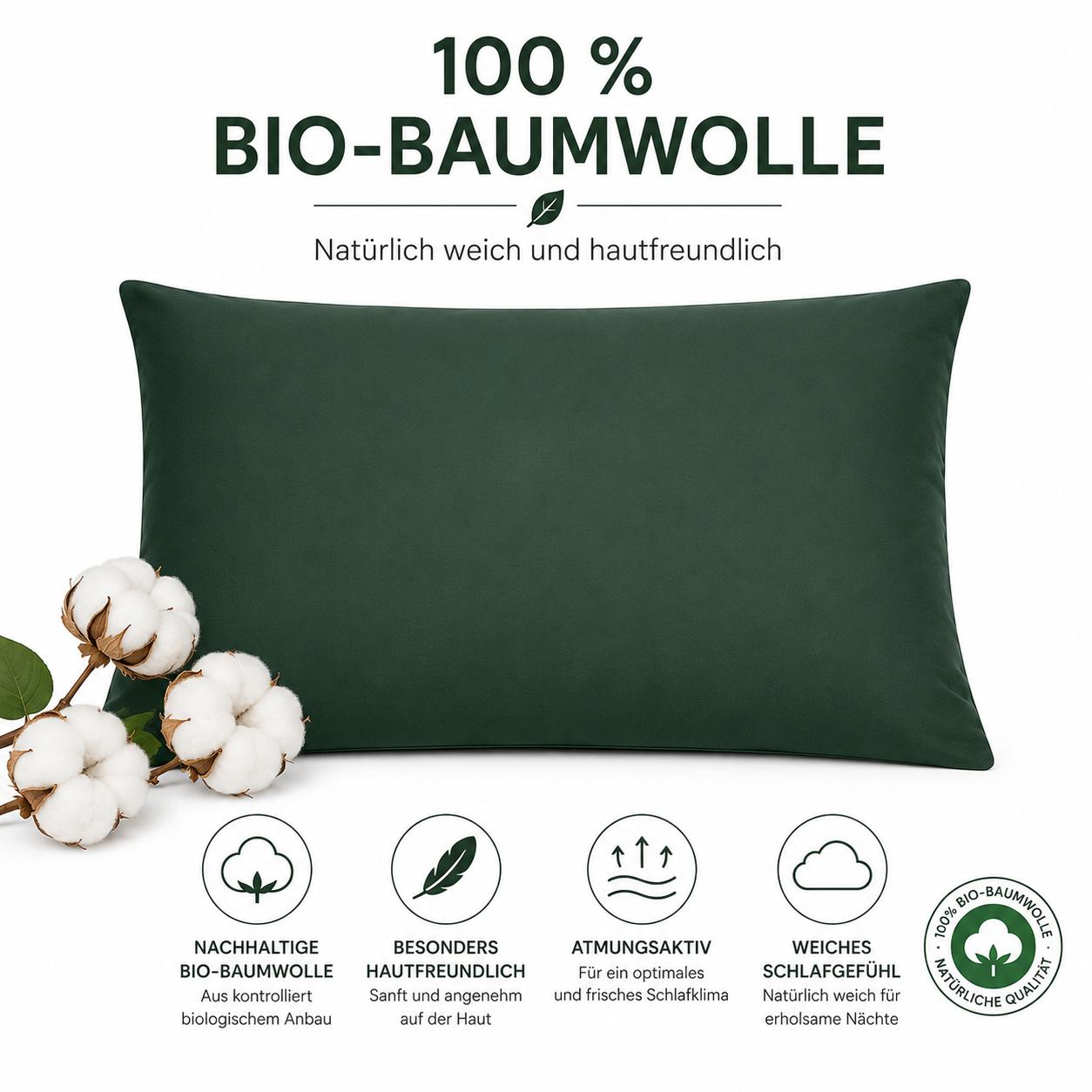Urbanara Manteigas Kissenbezug Tannengrün 70x90 cm – 100% Bio-Baumwolle