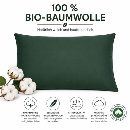Urbanara Manteigas Kissenbezug Tannengrün 70x90 cm – 100% Bio-Baumwolle