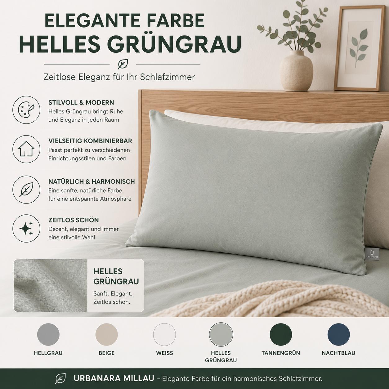 Urbanara Millau Kissenbezug Helles Grüngrau 70x90 cm 100% Baumwolle
