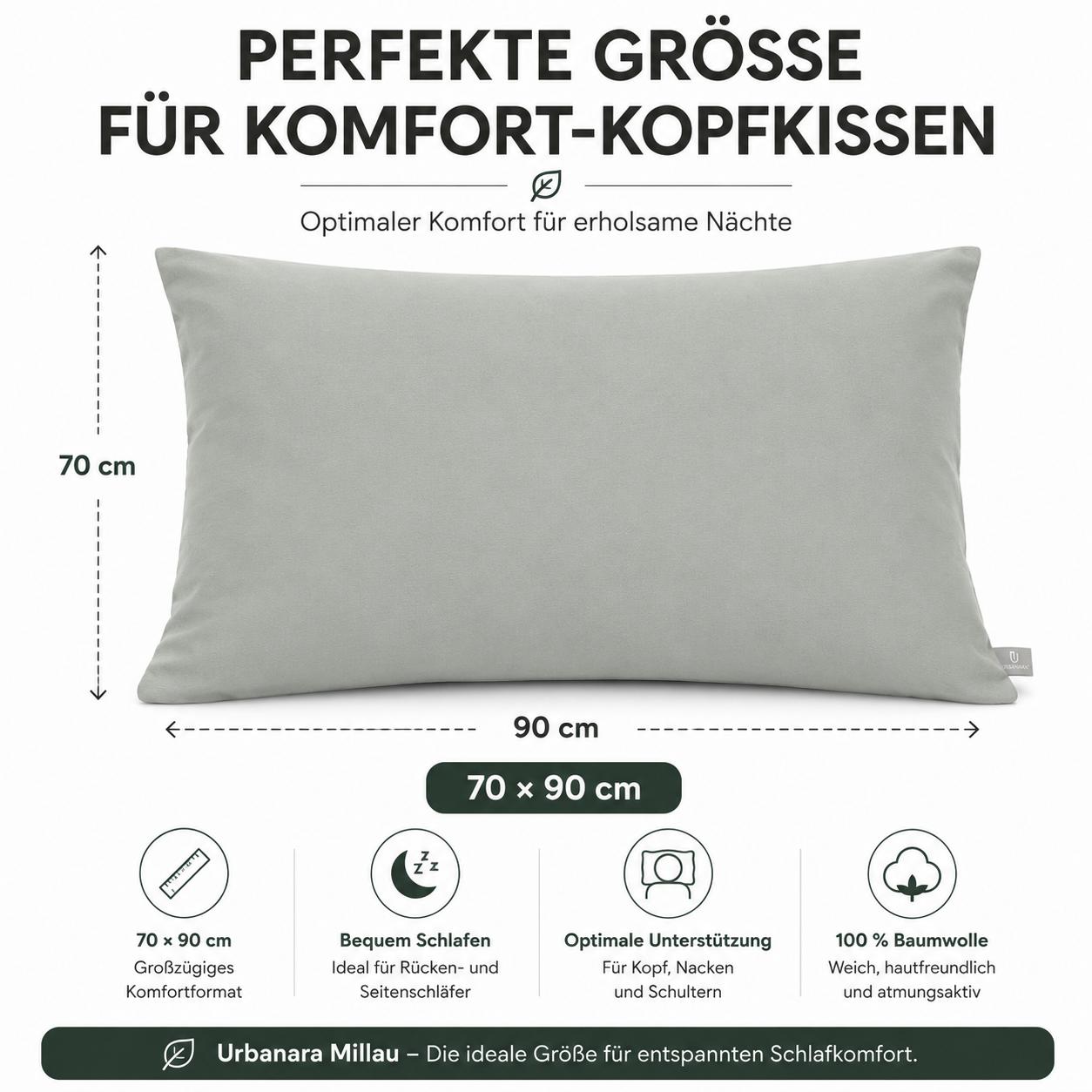 Urbanara Millau Kissenbezug Helles Grüngrau 70x90 cm 100% Baumwolle