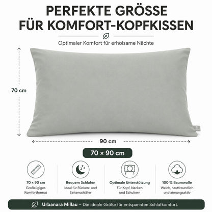 Urbanara Millau Kissenbezug Helles Grüngrau 70x90 cm 100% Baumwolle