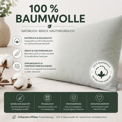Urbanara Millau Kissenbezug Helles Grüngrau 70x90 cm 100% Baumwolle