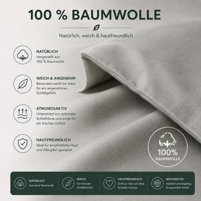 Urbanara Millau Kissenbezug Grau 70x90 cm 100% Baumwolle, Hautfreundlich & Atmungsaktiv