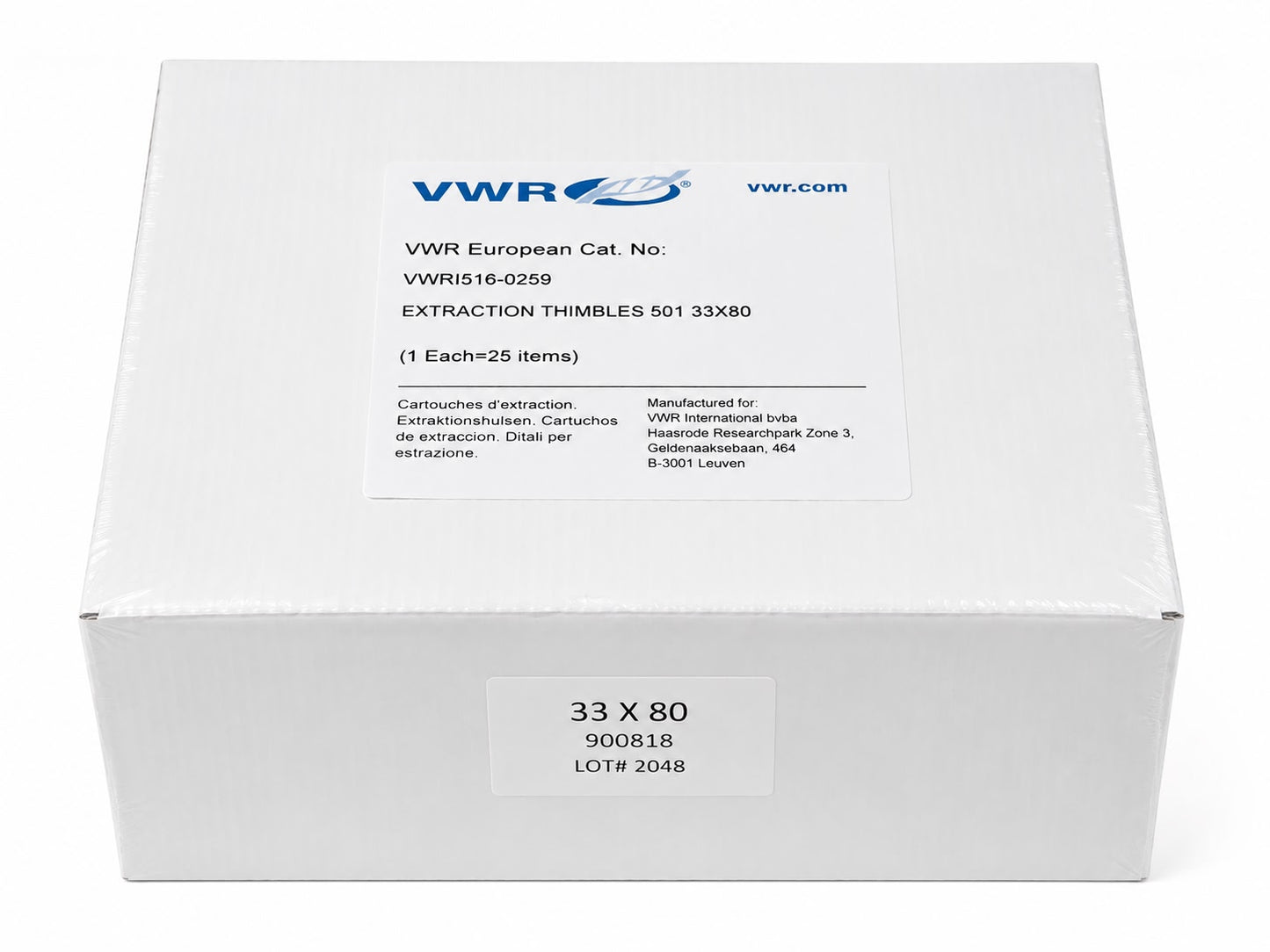 VWR Extraktionshülsen 33 x 80 mm Extraction Thimbles VWRI516-0259 25 Stück