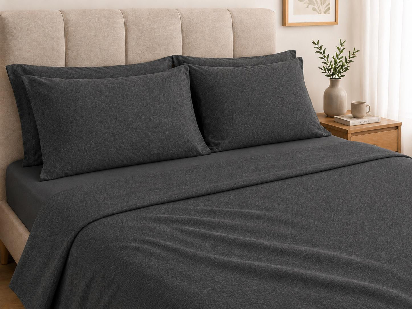 Urbanara Louredo Kissenbezug 50x75 cm 100% Bio-Baumwolle Anthrazit Melange