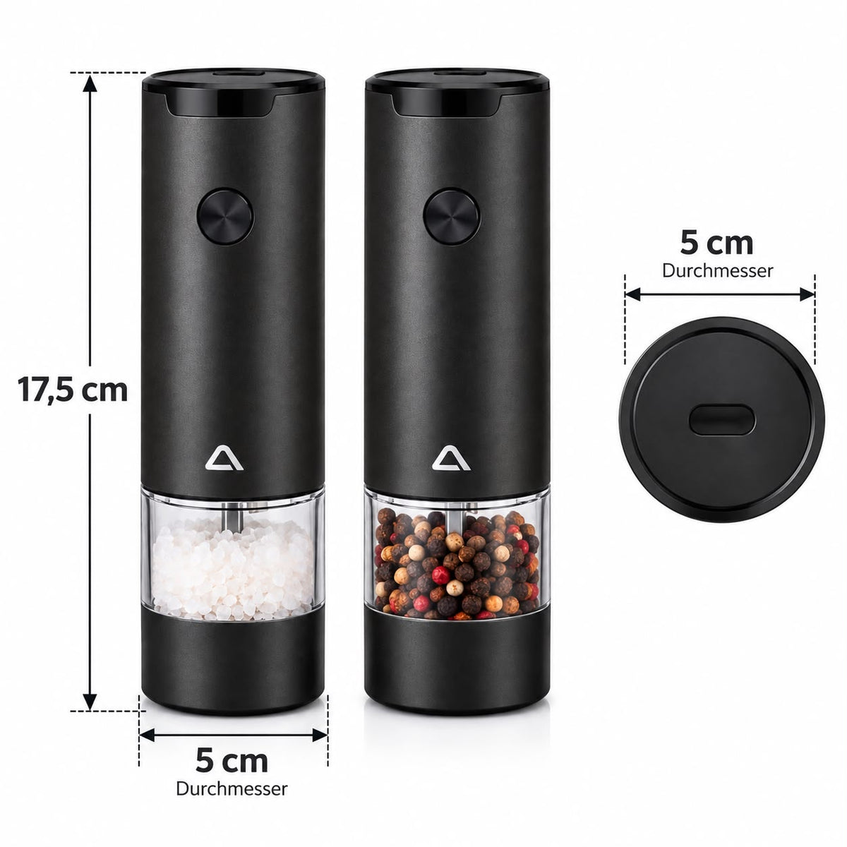 Elektrische Salz- & Pfeffermühle Edelstahl 70 ml mit LED Beleuchtung 2 Stück