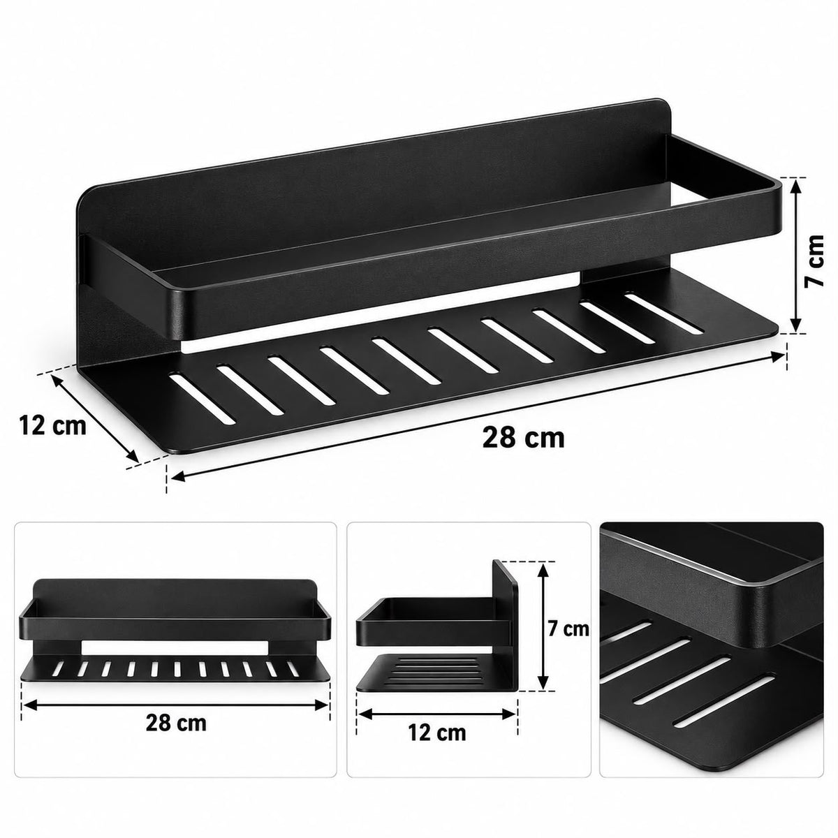 Duschkorb Edelstahl ohne Bohren selbstklebend Badablage Schwarz/Silber